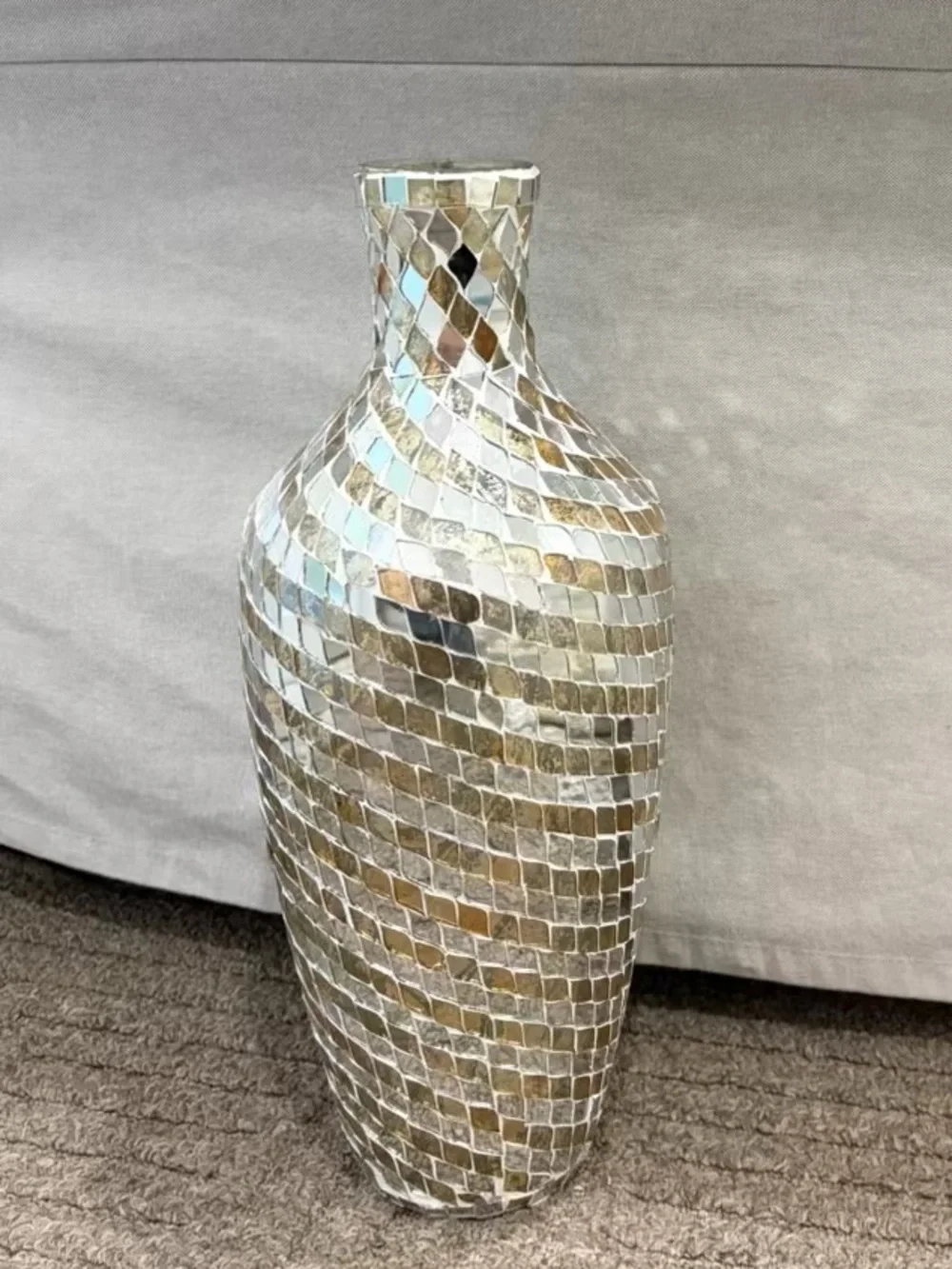 Decorative Mosaic Floor Vase in Gold and Silver